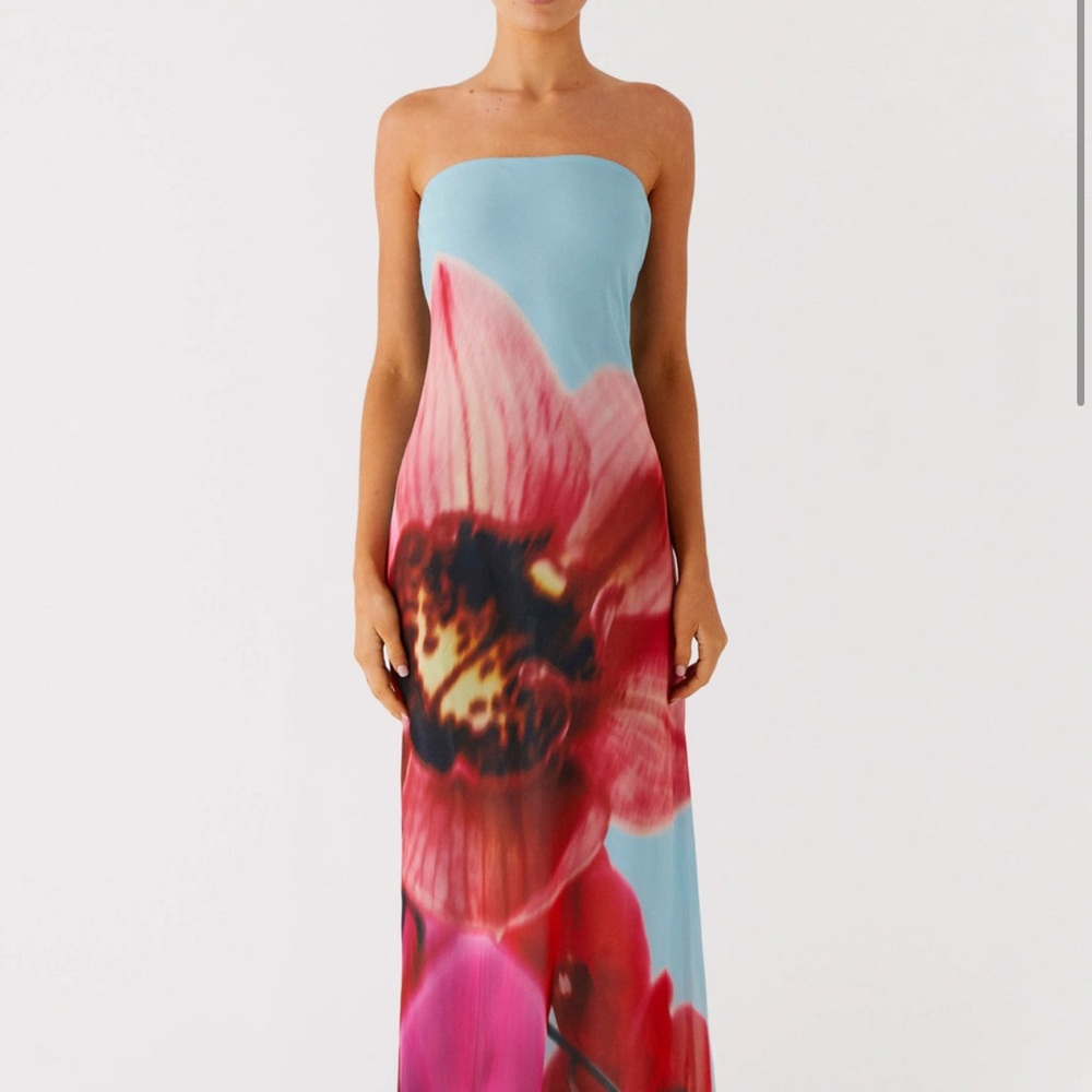 Peppermayo Strapless Dress - Blue and Red Floral